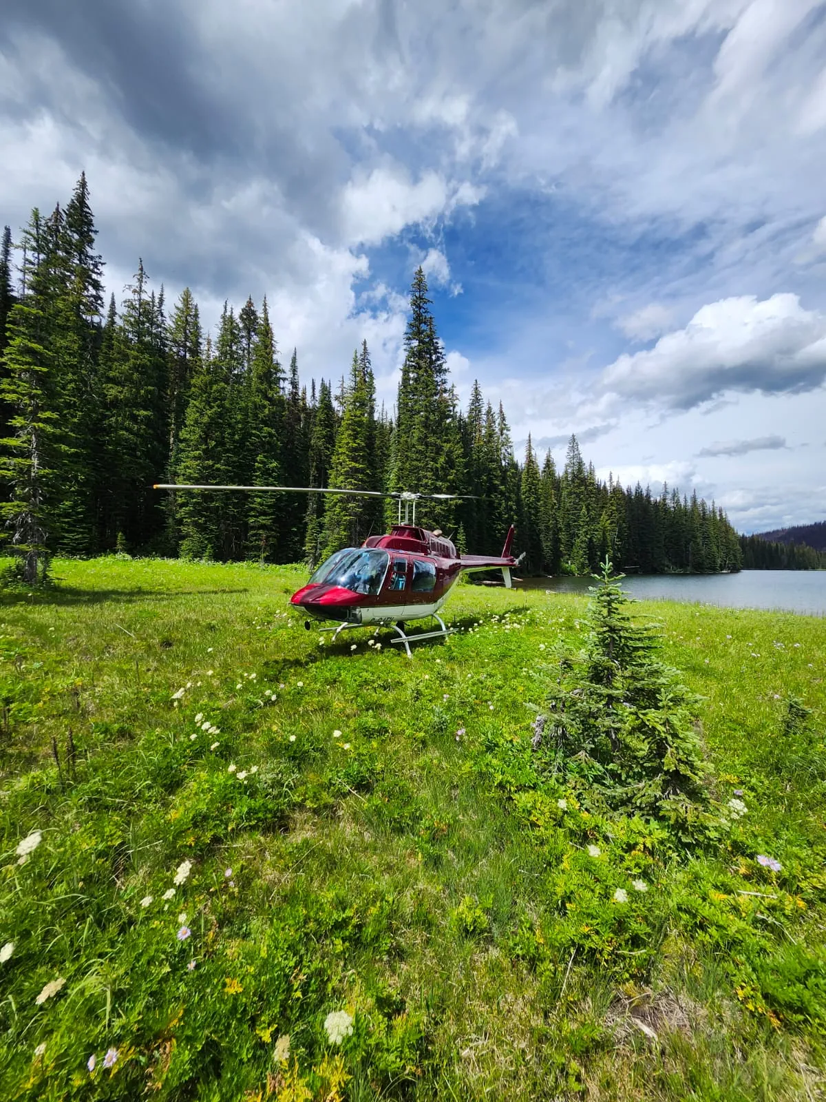 High Altitude Heli Services helicopter on the ground in Creston, BC
